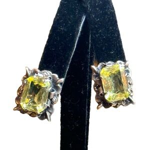 Vintage  CMS Mexico 925 sterling silver Uranium glass screw back earrings